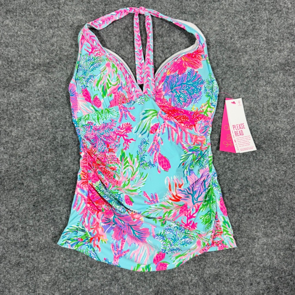 Lilly Pulitzer Bliss Halter Tankini Cay To My Heart Blue Women Size 4 Nylon NWT